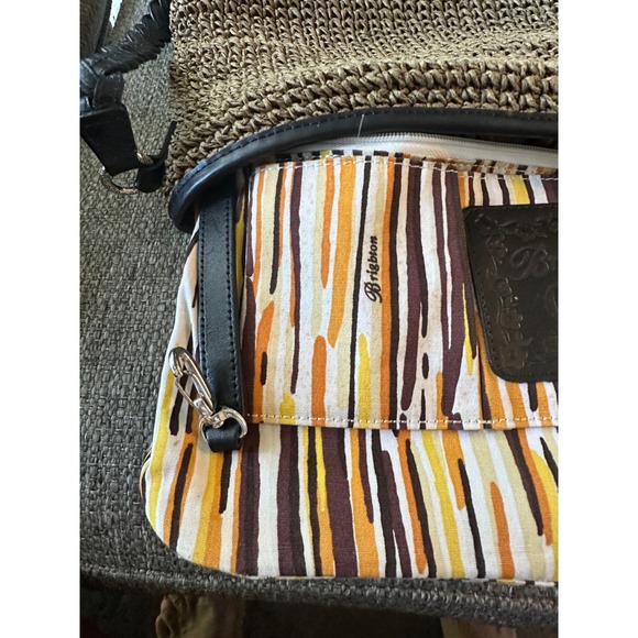 Vintage‎ Brighton Straw Leather Heart Charm Shoulder Bag Women's Tan Black - Picture 5 of 13